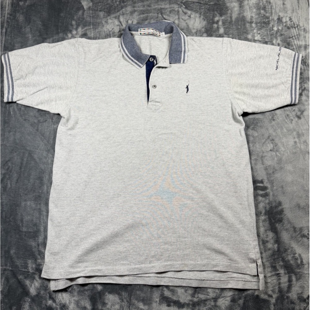 Vintage Nicklaus Golf Polo Men L Gray 100% Cotton Made USA Embroidered 90s